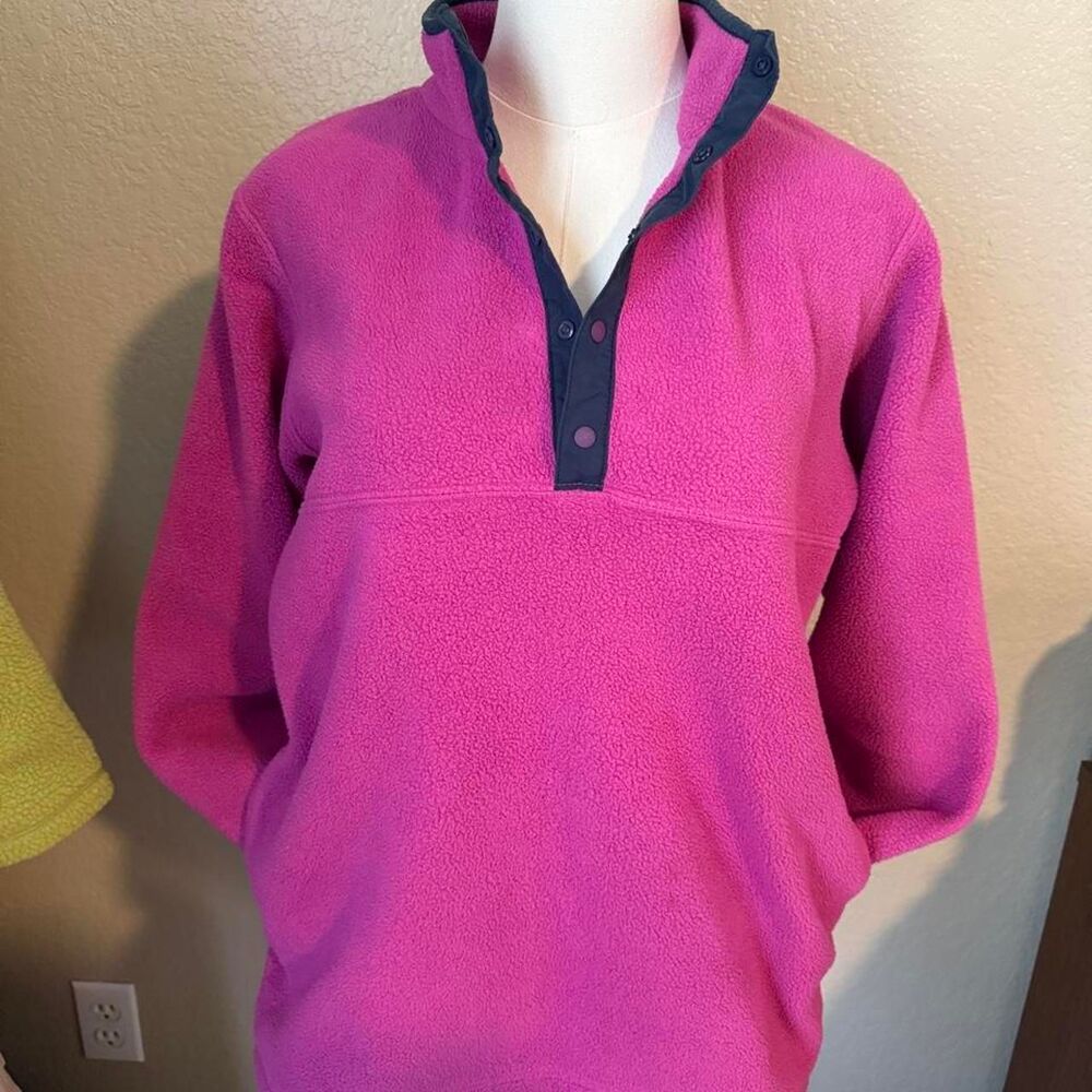 LL bean Women's Pink and Navy Fleece pullover
